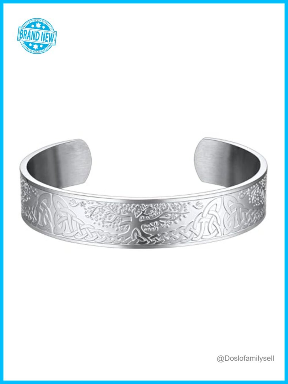 Unisex Stainless Steel Viking Cuff Bracelet Rune Thor's Hammer Wolf Celtic Knot